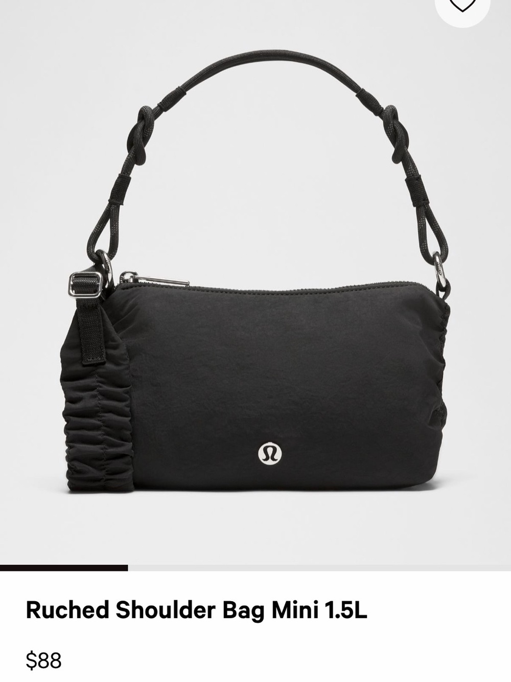 lululemon athletica Black Ruched Mini Shoulder Bag